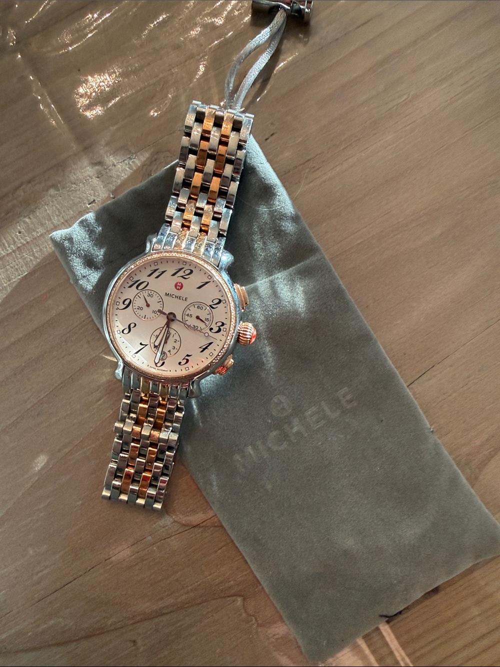 Michele Two-Tone Silver and Rose Gold Chronograph Watch
